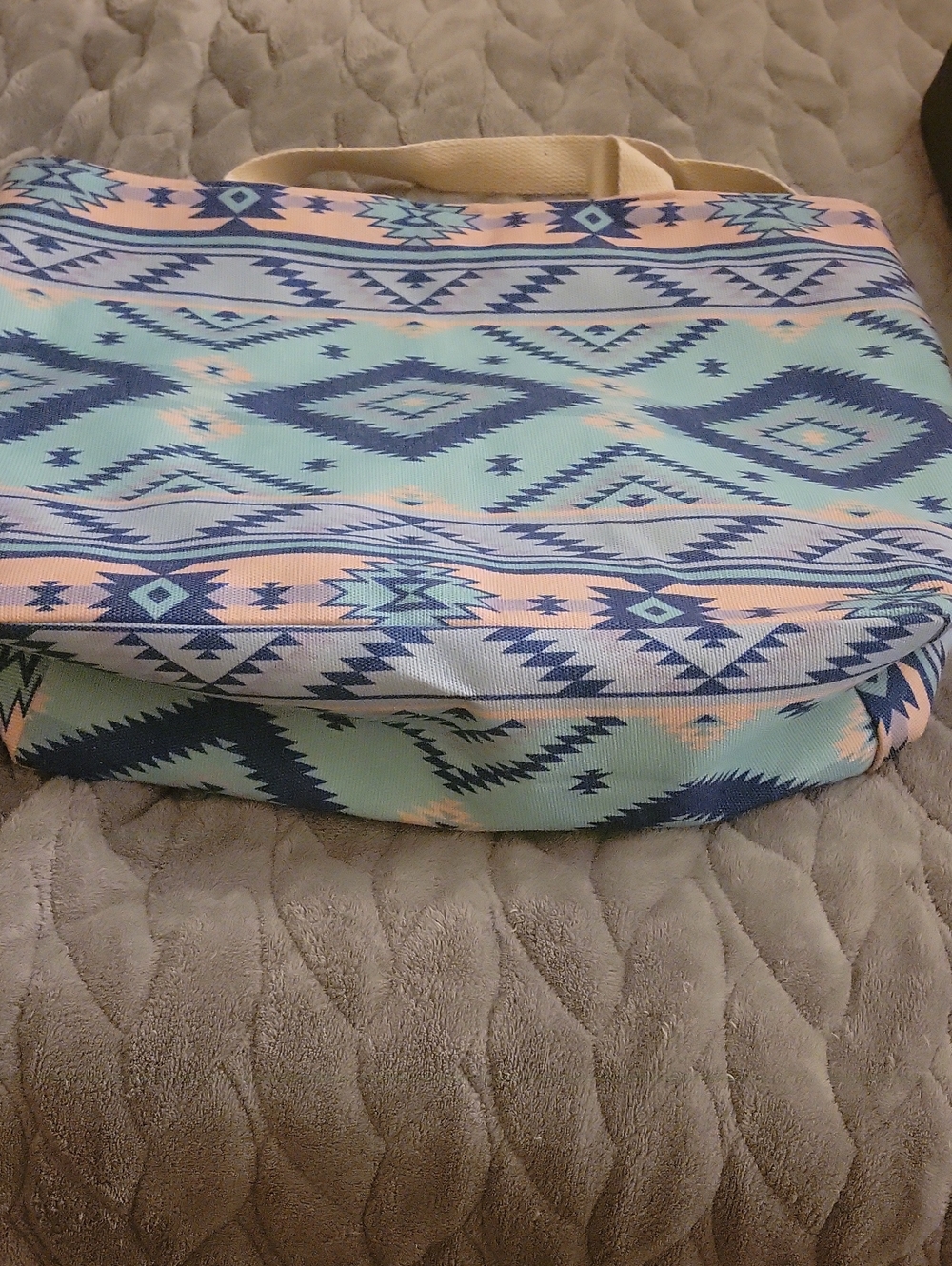 Canvas Aztec Tote Bag - Pastel Blue & Pink